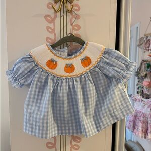 Blue Gingham Pumpkin Smocked Dress - Stitchy Fish